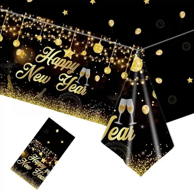 Immagine prodotto di Tovaglia per Capodanno, decorazione nero e oro, 137 x 274 cm, in PVC