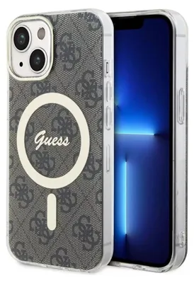 A Guess branded iPhone case with MagSafe compatibility is shown next to an iPhone.