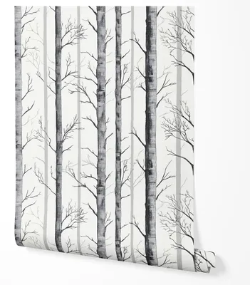 Produktbild von Selbstklebende Tapete Möbelfolie Wald Birken Muster Schwarz Weiß Natur Design Skandinavisch Modern Wohnzimmer Schlafzimmer Flur Büro 5m x 0,5m
