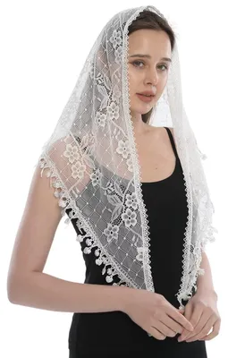 Zdjęcie produktu dla Elegancki szal mantilla z motywem kwiatowym, idealny do kościoła
