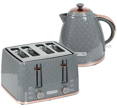 Productafbeelding van 2-in-1 keukenstel: waterkoker en broodrooster | Kleur: grijs | Afmetingen: 19,5 x 24,2 x 23,4 cm