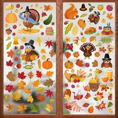 Produktbild von Herbstdekorationen für Fenster, Fensterbilder, herbstliche Fensterstickers, Fensterbilder für Kinder, herbstliche Dekorationen für Thanksgiving
