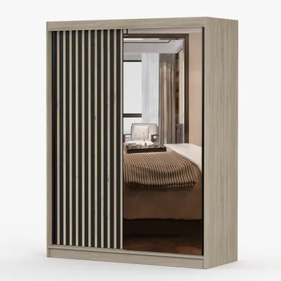 Image de Armoire à portes coulissantes Armoire 150cm Sonoma/noir Armoire à portes coulissantes avec miroir et lamelles LAMI C