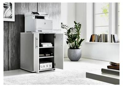 Produktbild von Druckerschrank Bürokommode 74 cm hoch mit 2 Türen und 3 Einlegeböden, erhältlich in 18 verschiedenen Farbkombinationen