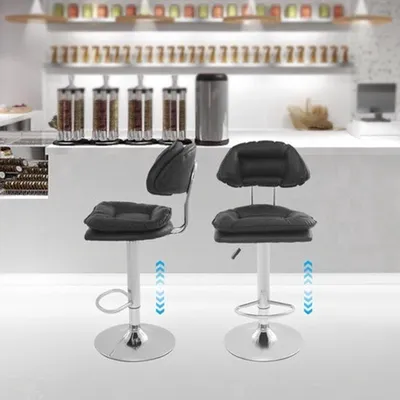 Image de Tabouret réglable - Noir - Rotation à 360° avec dossier confortable