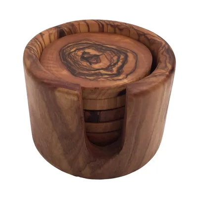 Image de Dessous de verre Dessous de verre avec support "The Rounds" Set de 6 dessous de verre en bois d'olivier