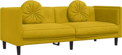 Image de vidaXL Canapé 3 places avec coussins Jaune velours