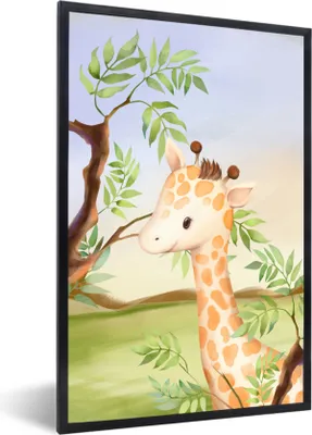 Produktbild von MuchoWow® Gerahmtes Poster Dschungel - Giraffe - Tiere 60x90 cm - Poster mit Schwarzem Bilderrahmen Wandposter Rahmen Foto Bilder - Kunst
