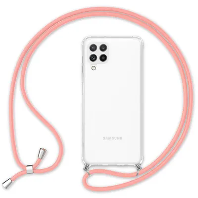Zdjęcie produktu dla NALIA Etui na telefon komórkowy z łańcuszkiem do Samsung Galaxy A22, przezroczyste etui ochronne i przewód do telefonu komórkowego, wytrzymałe, nieżółknące, przezroczyste, różowe