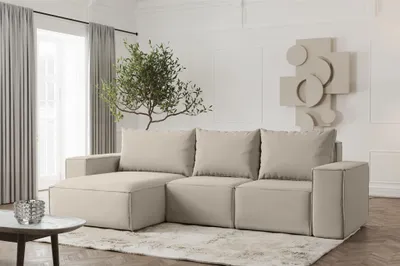 Produktbild von Ecksofa Designersofa ESTELLE in Stoff Opera Velvet Pearl Ottomane Links