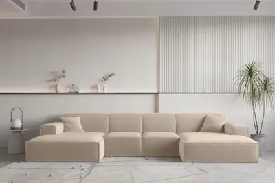 Produktbild von Wohnlandschaft U-Form CELES PREMIUM XS in Stoff Opera Velvet Sand