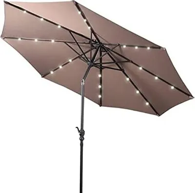 Produktbild von Sonnenschirm für den Garten, mit LED-Leuchten, für den Aussenbereich, mit Solarpanel, neigbar, 3 m (braun)