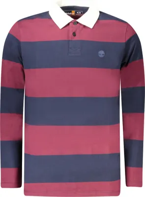 Produktbild von Herren Langarm-Poloshirt Rot mit Streifen, Knöpfen & Stickerei