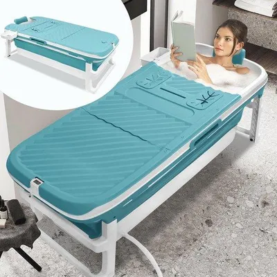 Produktbild von Famanu Faltbare Badewanne XXL mit Thermometer und Massagerollen - Tragbare Badewanne für Innen und Außen