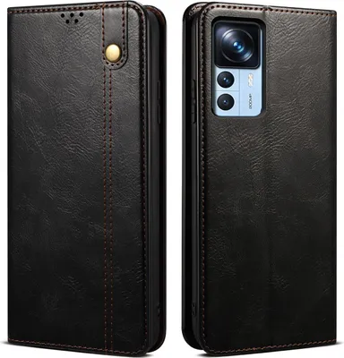 Produktbild von Xiaomi 12T Pro Hülle, Leder Flip Brieftasche Schutzhülle mit Standfunktion für Xiaomi 12T / 12T Pro / Redmi K50 Ultra Schwarz