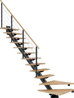Produktbild von Pertura Mittelholmtreppe Zelos Buche Leimholz Anthrazit 1/4 gewendelt unten links/rechts 75 cm 13 Stufen / 14 Steigungen