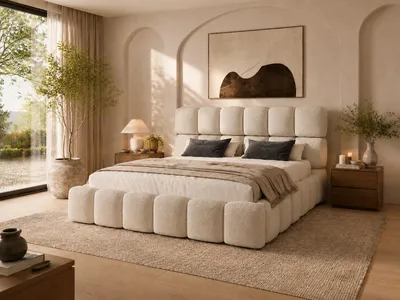 Produktbild von Emlar Polsterbett Tessa 120x200 cm - Bubble Bett mit Bettkasten & Metalllattenrost - Bouclé-Stoff - Doppelbett mit Stauraum Creme (Quelle 06)