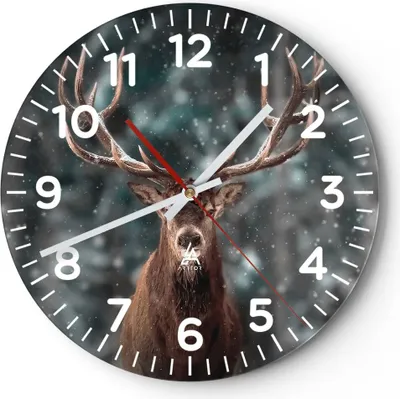 Produktbild von Wanduhr - Rund - Glasuhr - Hirsch Hirsch Winter - 40x40cm - Schleichendes Uhrwerk - Lautlos - zum Aufhängen bereit - Dekoration Modern - Wanddekoration aus Glas - C4AR40x40-4998