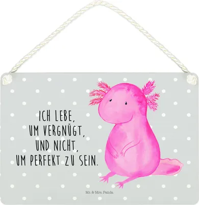 Produktbild von Mr. & Mrs. Panda Schild Axolotl Niedlich DIN A4 - Grau Pastell - Geschenk, Holzschild, Fröhlich, wandtafel, Zufrieden, Lebensweisheit, Freundin, Wandbild Holz, Türschild