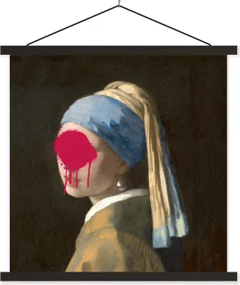 Produktbild von MuchoWow® Textilposter Mädchen mit Perlenohrring - Vermeer - Kunst 60x60 cm mit schwarzem Rahmen - Posteraufhänger