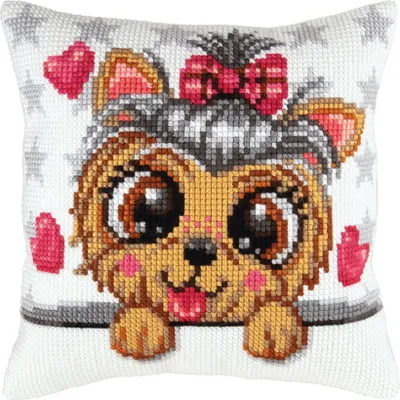 Produktbild von CDA Kreuzstichkissen Set "Yorkshire-Terrier", bedruckt, 40x40cm