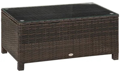 Produktbild von Garten Beistelltisch Couchtisch Gartentisch Balkontisch Polyrattan Braun 85 x 50 x 39 cm