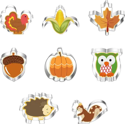 Produktbild von Stück Herbst Ausstechformen Set, Edelstahl Ausstecher Kürbis, Keksausstecher Plätzchen, Ausstecher für Kinder Kürbis, Ahornblatt, Eichhörnchen, Eichel(Silber)