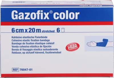 Produktbild von Gazofix color Fixierbinde kohäsiv 6 cmx20 m blau 6 St