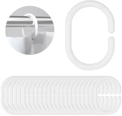 Produktbild von Set aus 24 weißen Kunststoff C-Förmigen Vorhängern für Dusche und Fenster, universell für Stangen 2-4 cm