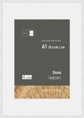 Produktbild von nielsen Holz Bilderrahmen Skava Weiß, 59,4 x 84,1 cm (A1) - mit Passepartout 42x59,4 cm (A2)  cm