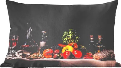 Produktbild von MuchoWow® Zierkissen Sofakissen Wohnzimmer Dekokissen 50x30 cm Stilleben - Essen - Trinken - Obst - Schwarz - Wohnzimmerdekoration - Polster mit Photo