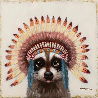Produktbild von ArtUniverse Leinwandbild Waschbär Mit Indianderschmuck 60 x 60 cm
