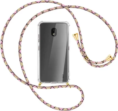 Produktbild von Handykette Backcover-Schutzhülle mit Band (Metall goldfarben) für Nokia 2.2 - rosa Karo