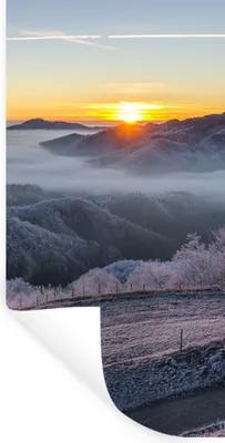 Obrázok produktu pre MuchoWow® Nálepka na stenu - Zima - Hory - Slnko - Večer - 20x40cm - Samolepiaca a polohovateľná