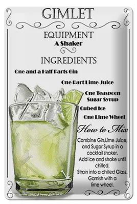 Produktbild von Blechschild Alkohol 20x30cm Gimlet Equipment ingredients