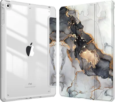 Produktbild von Fintie Hybrid Hülle mit Stifthalter für iPad 6. Generation 2018/ iPad 5. Gen 2017/ iPad Air 2/ iPad Air 9.7" - Stoßfeste Schutzhülle mit transparenter Hartschale auf der Rückseite, Trübe Marmor