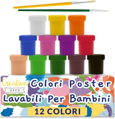 Immagine prodotto di Creative Deco Tempere Lavabili per Bambini | 12x20 ml | Set Colori a Dita | Bottiglie Multicolore | Pittura Colori Base| per Principianti e Artisti
