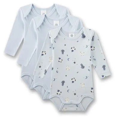 Produktbild von Sanetta Baby-Body Langarm blau | Weich, hautfreundlich | 3er Set Baby Body