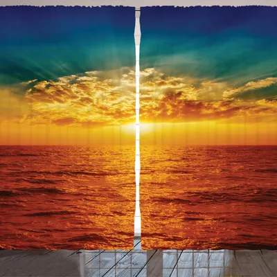 Produktbild von ARANDE Ozean Gardine, Sonnenuntergang Wolken Exotische Meer Mit Sonnenstrahlen Abend Aussicht Bild Druck, 280 x 175 cm, Mehrfarbig
