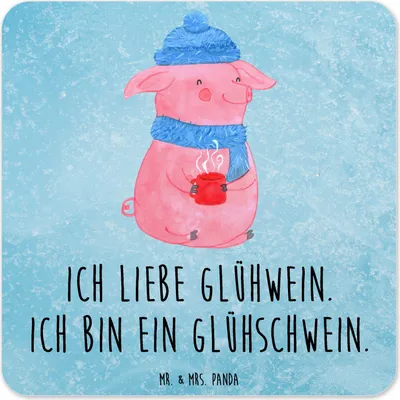 Produktbild von Mr. & Mrs. Panda Tischuntersetzer Schwein Glühwein 10er Set - Eisblau - Geschenk, Coaster, Getränkeuntersetzer, Glühschwein, Untersetzer Tassen, Glas-Untersetzer, Punsch