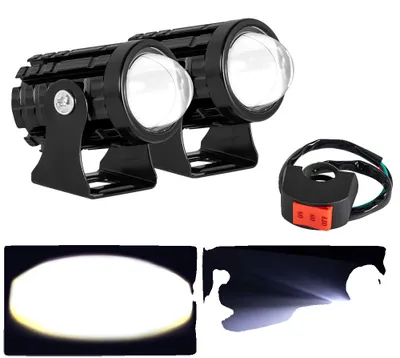 Image de Phare LED pour moto, éclairage bicolore, support réglable, 2 interrupteurs blancs