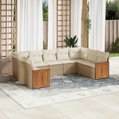 Produktbild von Design 9-tlg. Garten-Sofagarnitur mit Kissen Grau Poly Rattan, Gartenmöbel-Sets 2024 Neu