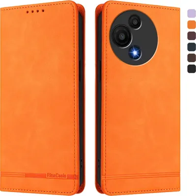 Image de Etui pour TCL 605 / TCL 60 SE, étui rétro en cuirPolyuréthaneavec support et fentes pour cartes Orange