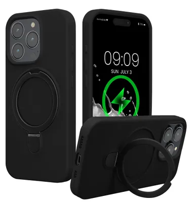 Produktbild von kwmobile Case mit Ringständer für Apple iPhone 16 Pro Hülle - kompatibel mit MagSafe - Silikon Schutzhülle mit Mikrofaser Innenfutter und Ständer -