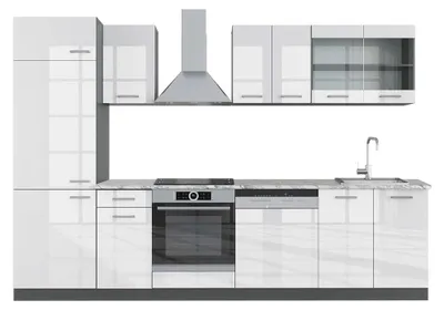 Produktbild von Küchenzeile Vicco R-Line Weiß Hochglanz/Anthrazit 300 cm , AP Marmor, Model 43076