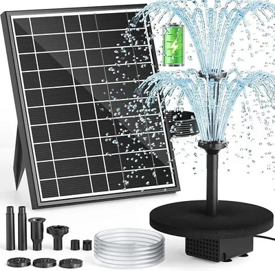 Produktbild von PolkaHome® Solarbrunnenpumpe mit Akku 7,5 W, eingebauter 3000 mAh Akku, Doppelschichtdüsen, 7 Sprühmodi, PVC-Schlauch 1,5 m, ideal für