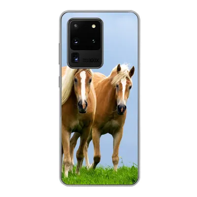 Produktbild von MuchoWow® Handyhülle Schutzhülle Hülle für Samsung Galaxy S20 Ultra Pferde - Gras - Luft Silikon Softcase Handy Hülle - Karteninhaber