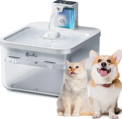 Produktbild von Katzenbrunnen Kabellos, 2.5L Trinkbrunnen mit Bewegungsmelder, 4000mAh Akku, leise und stromlos, Automatischer Wasserspender, Weiß