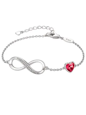 Produktbild von S&T DESIGN Silberarmband Infinity Armband Damen 925 Sterling Silber Unendlichkeit Herz (Echt Silber, inkl. Verpackung), Verstellbares Armband