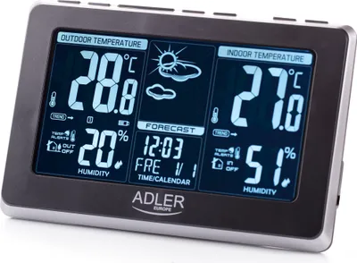 Obrázek produktu pro Meteorologická stanice Adler AD 1175, předpověď počasí, kalendář, vlhkoměr, hodiny, LCD displej, stříbrná